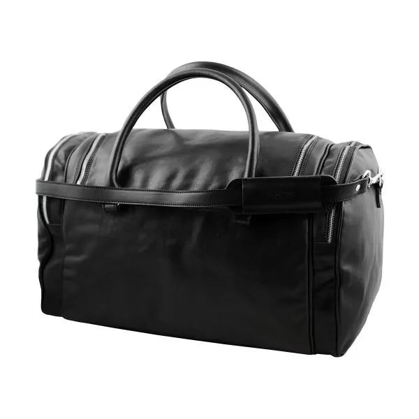 Praga Black Leather Travel Duffle Bag – Elegant and Spacious