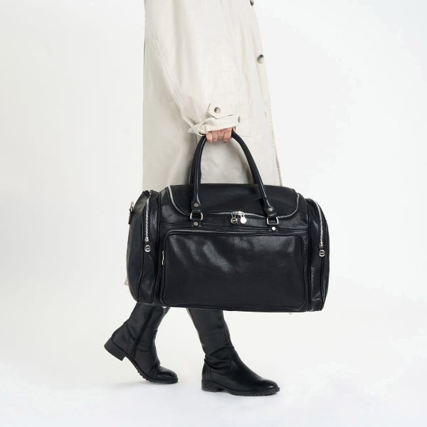 Praga Black Leather Travel Duffle Bag – Elegant and Spacious