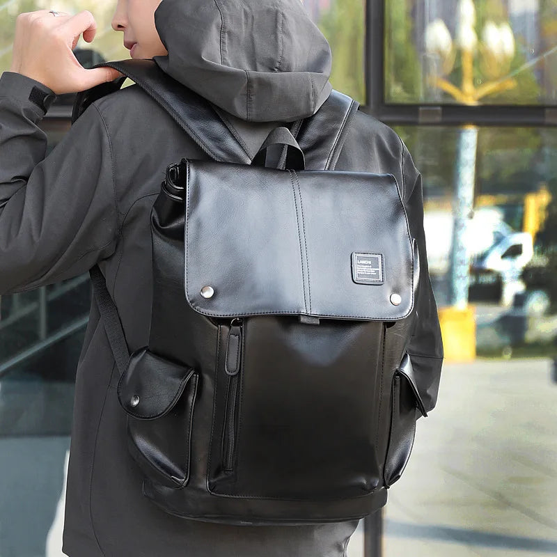 Luxury Men's Leather Backpack – Waterproof, Large Capacity for School, Travel, and Casual Use