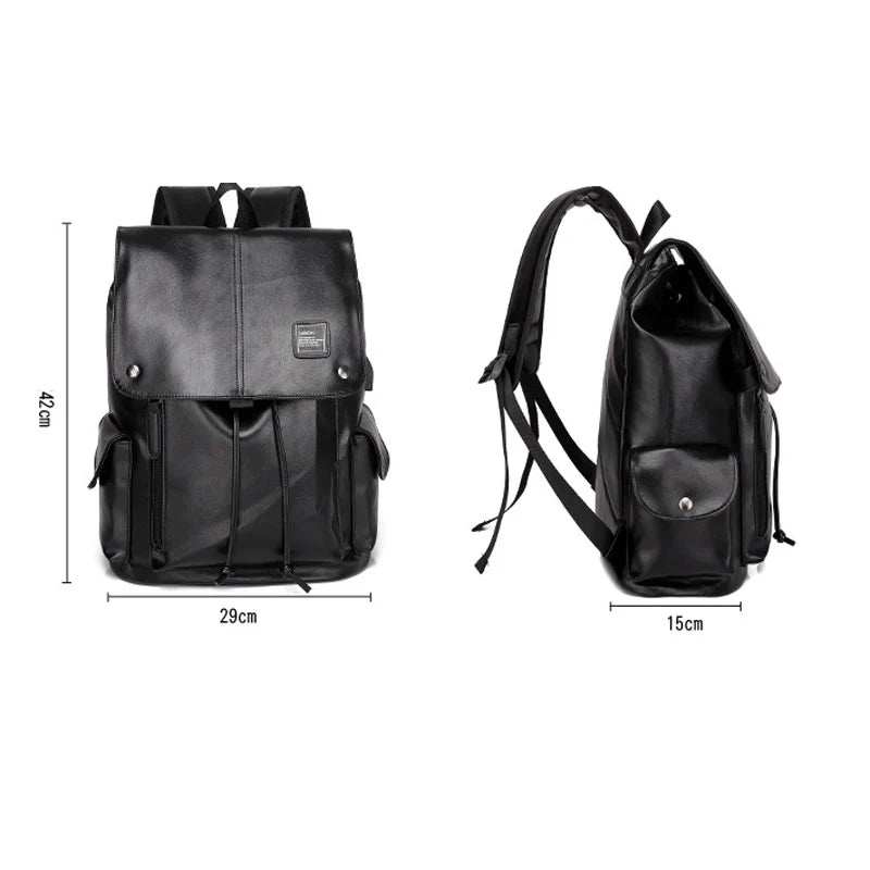 Luxury Men's Leather Backpack – Waterproof, Large Capacity for School, Travel, and Casual Use