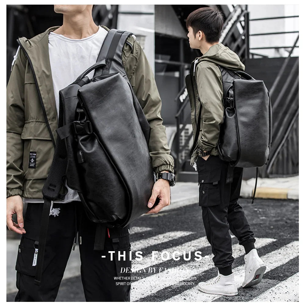 Men’s Leather Laptop Backpack 15.6" – Waterproof, Anti-Theft, with USB Charging Port