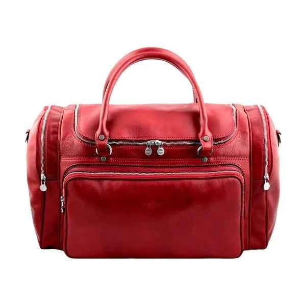 Praga Red Leather Travel Duffle Bag – Italian Elegance for Every Journey