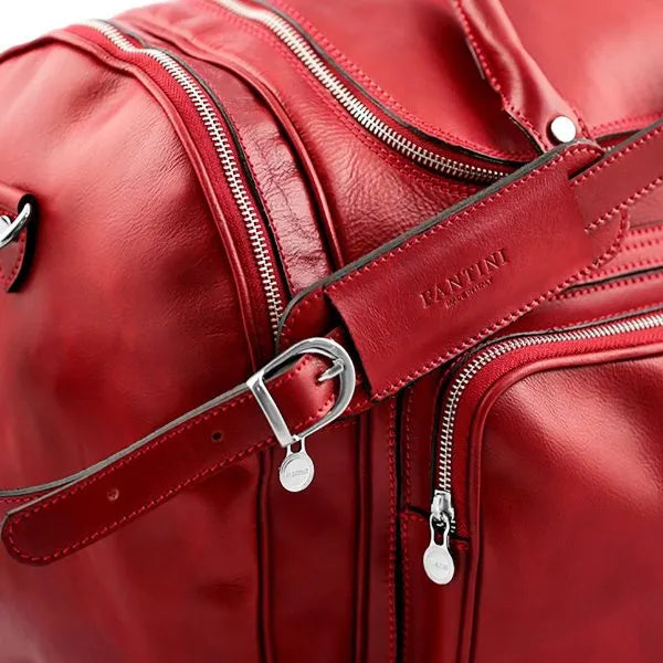 Praga Red Leather Travel Duffle Bag – Italian Elegance for Every Journey