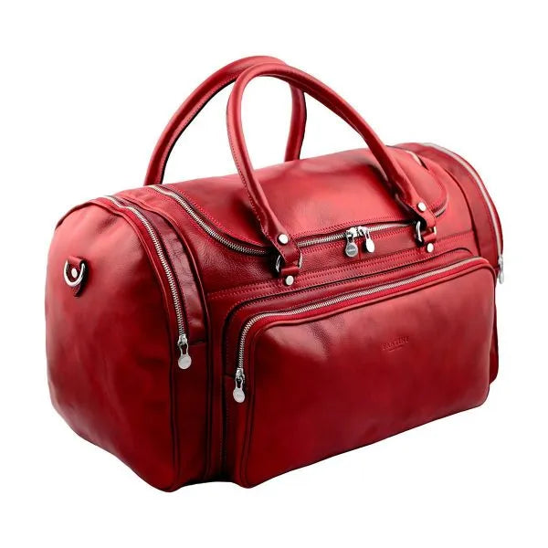 Praga Red Leather Travel Duffle Bag – Italian Elegance for Every Journey