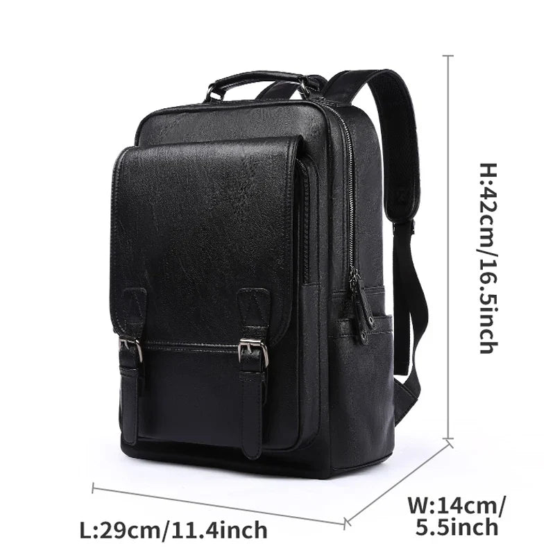 Water-Resistant Leather Backpack for Men with USB Port – Fits 14-Inch Laptop and Travel Use