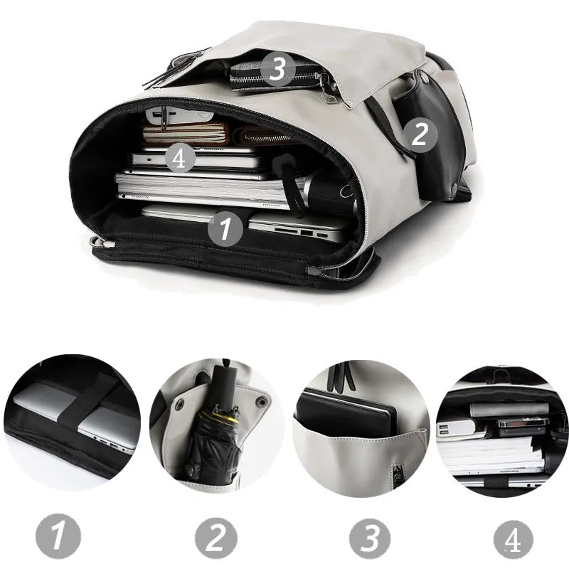 Men’s High-Quality Leather Backpack with USB Charging Port – Waterproof, Large Capacity for 15.6" Laptop
