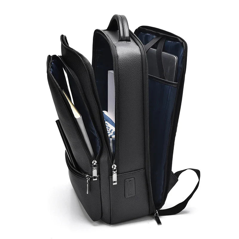 Men’s Leather Backpack with USB Port – Elegant and Functional for Office, Travel, and Laptop