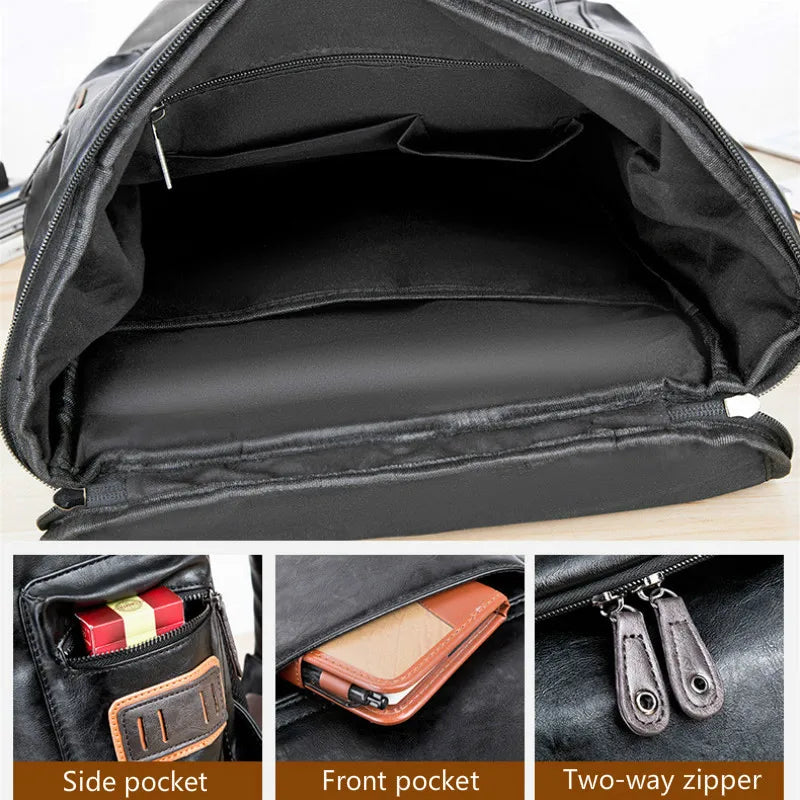 Men's Anti-Theft Leather Backpack – Large Capacity for Laptop and Business Travel