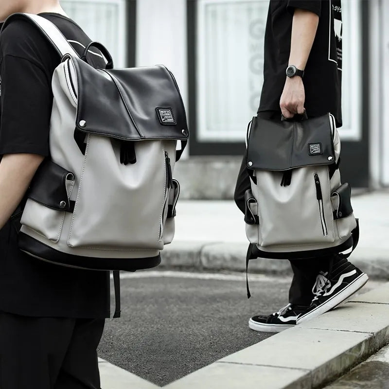 Men’s High-Quality Leather Backpack with USB Charging Port – Waterproof, Large Capacity for 15.6" Laptop