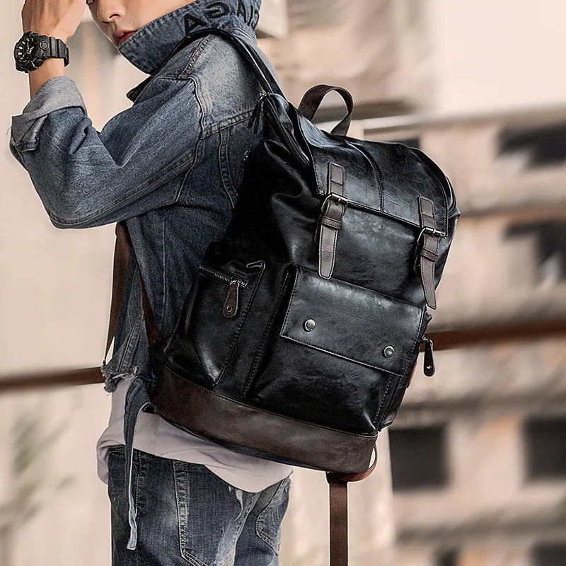 Men's Anti-Theft Leather Backpack – Large Capacity for Laptop and Business Travel
