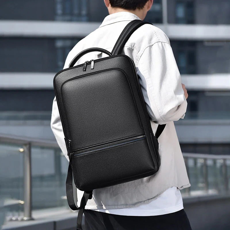 Men’s Leather Backpack with USB Port – Elegant and Functional for Office, Travel, and Laptop