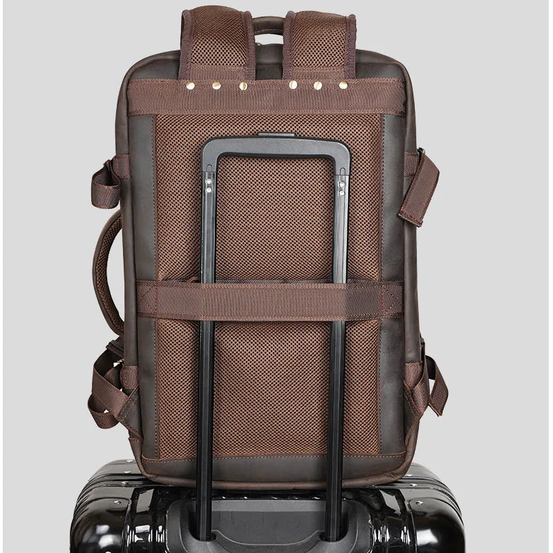 Vintage Crazy Horse Leather Backpack for Men – Large Capacity with 15.6" Laptop Compartment