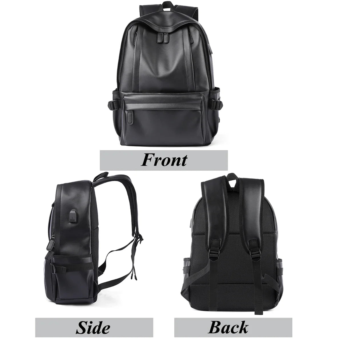 Water-Resistant Leather Backpack for Men with USB Port – Fits 14-Inch Laptop and Travel Use