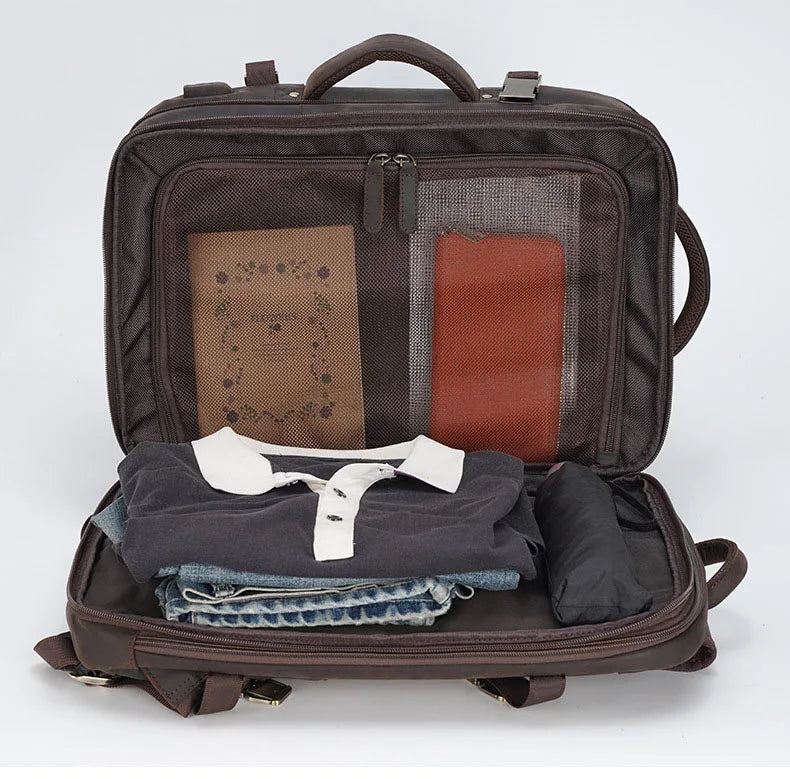 Vintage Crazy Horse Leather Backpack for Men – Large Capacity with 15.6" Laptop Compartment