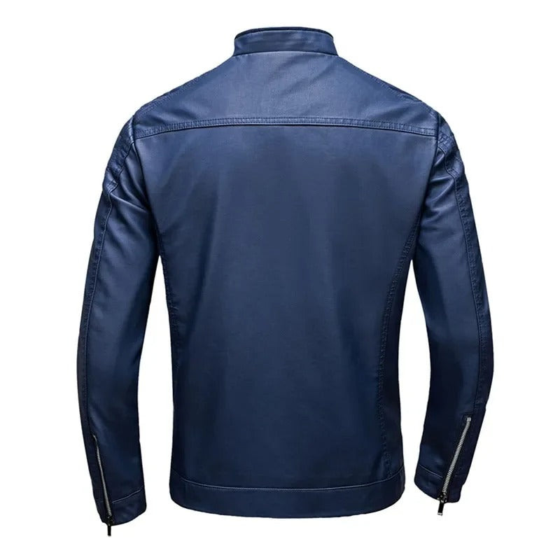 Men’s Blue Genuine Leather Jacket – Jack Premium | Modern Style & Minimal Design