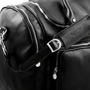 Praga Black Leather Travel Duffle Bag – Elegant and Spacious