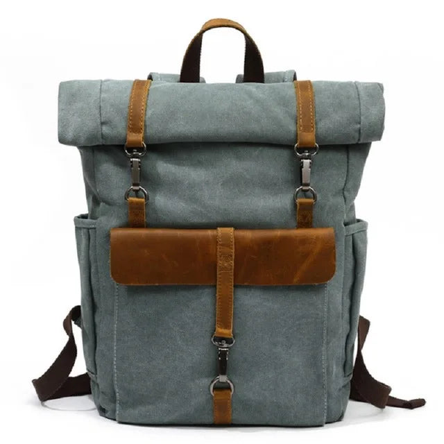 Waxed Canvas and Leather Backpack – Waterproof, Spacious, and Durable for Travel and Daily Use
