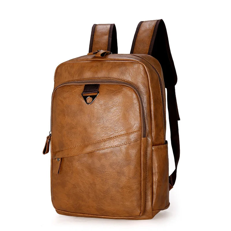 Luxury Men's Leather Backpack – Waterproof, Large Capacity for School, Travel, and Casual Use