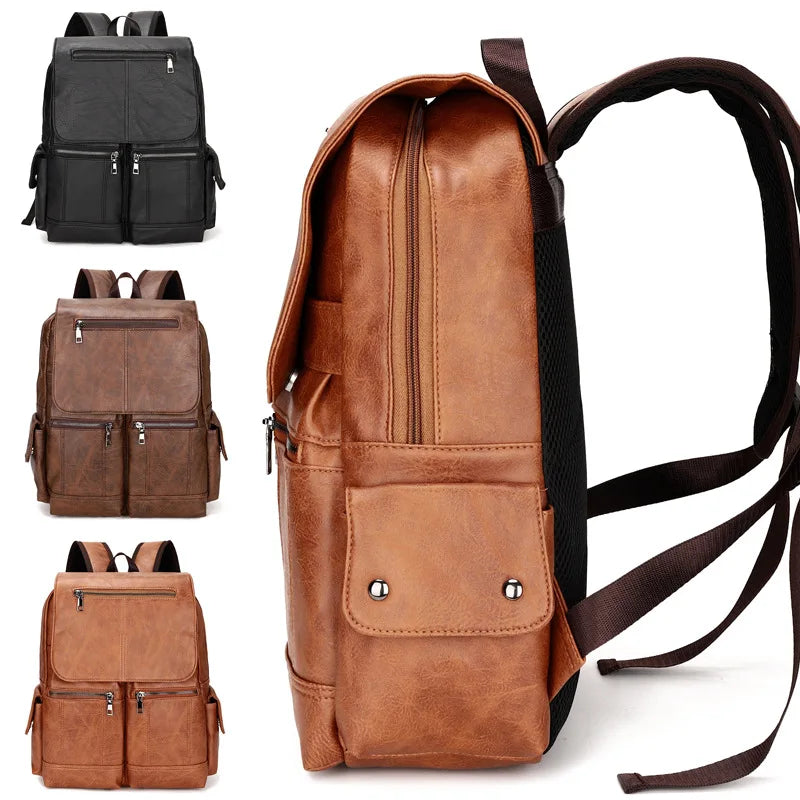 Luxury Men's Waterproof Leather Backpack – Large Capacity for School, Travel, and Everyday Use
