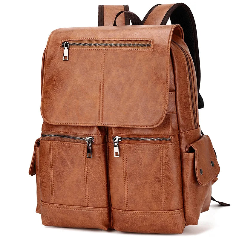 Luxury Men's Waterproof Leather Backpack – Large Capacity for School, Travel, and Everyday Use