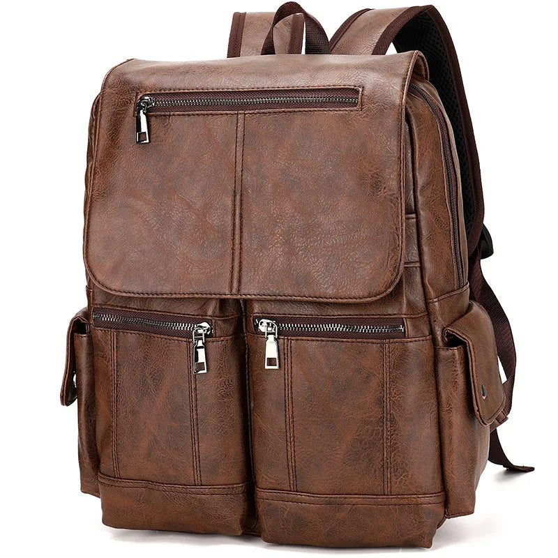 Luxury Men's Waterproof Leather Backpack – Large Capacity for School, Travel, and Everyday Use