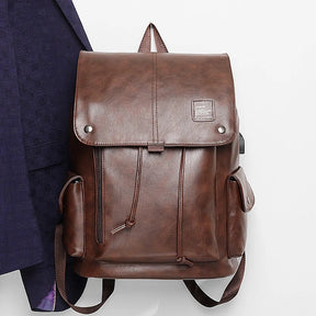 Luxury Men's Leather Backpack – Waterproof, Large Capacity for School, Travel, and Casual Use