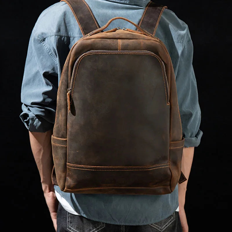 Luufan Genuine Leather Men’s Backpack – Large Capacity for Travel, School, and Work