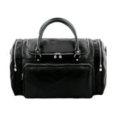 Praga Black Leather Travel Duffle Bag – Elegant and Spacious