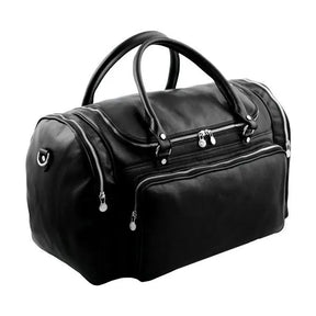 Praga Black Leather Travel Duffle Bag – Elegant and Spacious