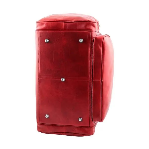 Praga Red Leather Travel Duffle Bag – Italian Elegance for Every Journey