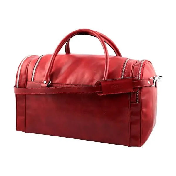 Praga Red Leather Travel Duffle Bag – Italian Elegance for Every Journey