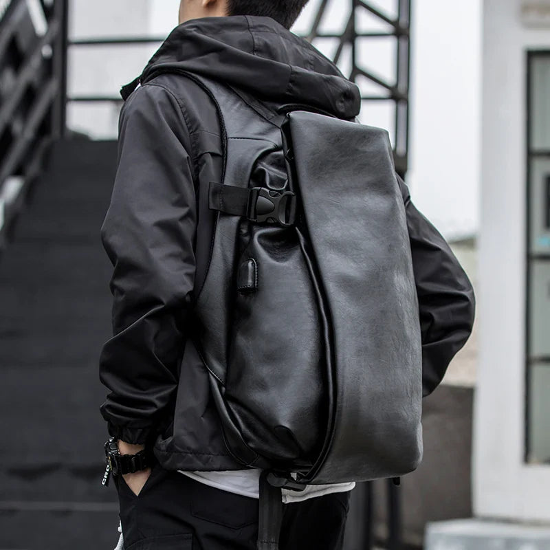 Men's Waterproof Leather Backpack with USB Port – Large Capacity for Laptop, Business, and Travel