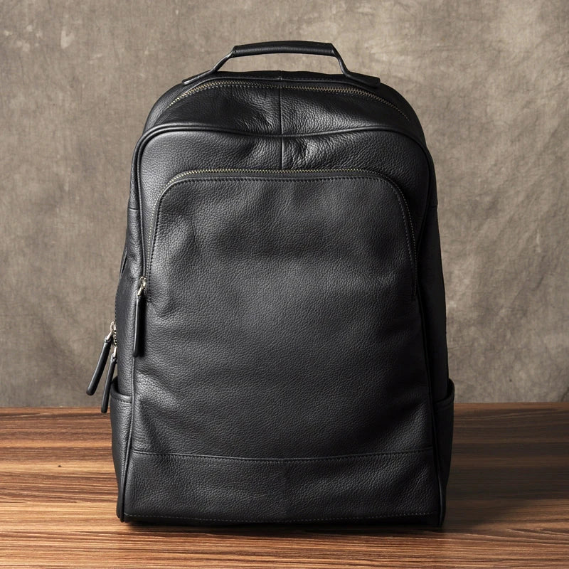 Men’s Waterproof Genuine Leather Backpack – Large Capacity for Laptop, Business, and Travel