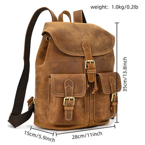 Men’s Vintage Crazy Horse Leather Backpack – Large Capacity for Travel, School & Daily Use