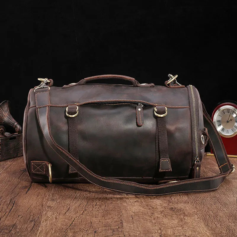 Men’s Vintage Crazy Horse Leather Backpack – Unique Design and Large Capacity for Travel and Daily Use
