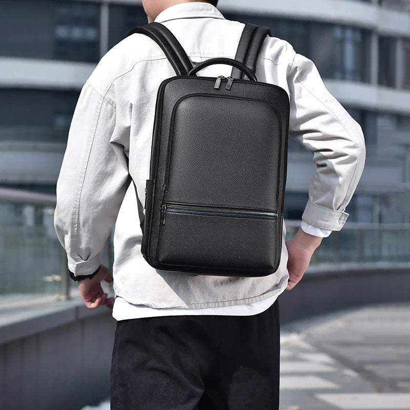 Men’s Leather Backpack with USB Port – Elegant and Functional for Office, Travel, and Laptop