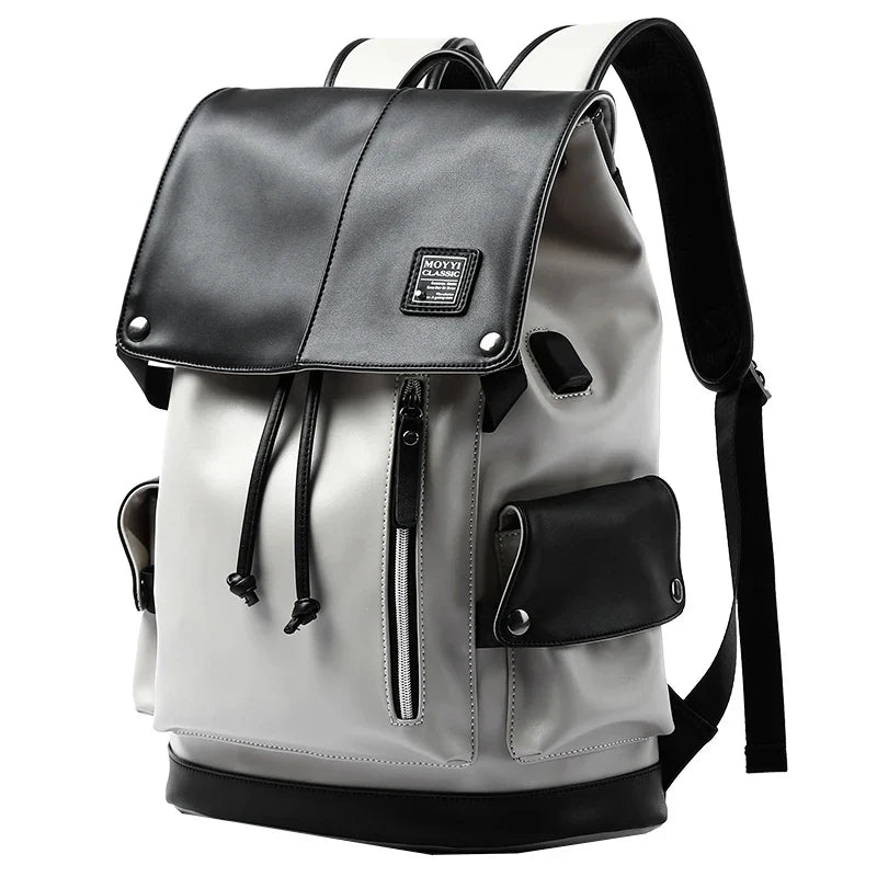 Men’s High-Quality Leather Backpack with USB Charging Port – Waterproof, Large Capacity for 15.6" Laptop