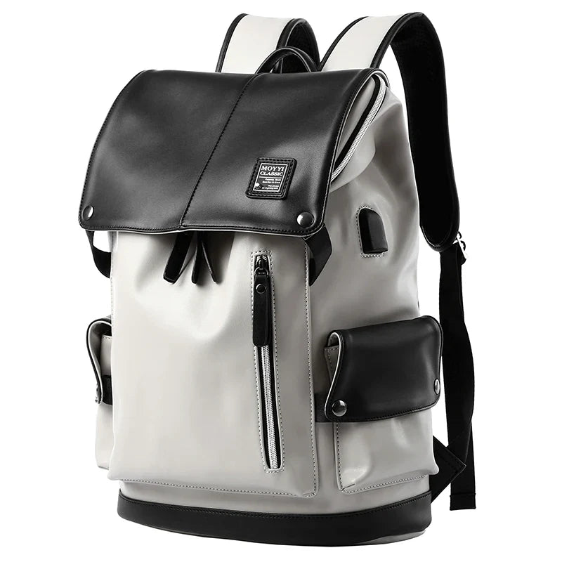 Men’s High-Quality Leather Backpack with USB Charging Port – Waterproof, Large Capacity for 15.6" Laptop