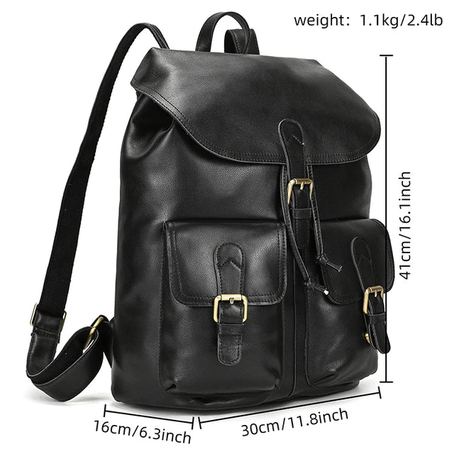Men’s Vintage Crazy Horse Leather Backpack – Large Capacity for Travel, School & Daily Use