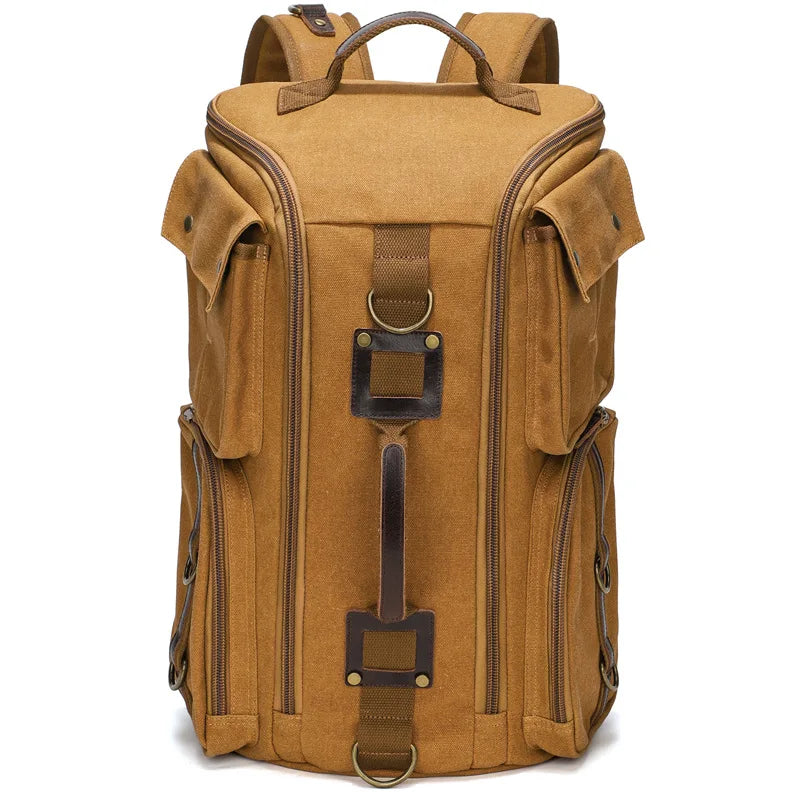Vintage Men's Backpack in Leather and Waxed Canvas – Fits 16" Laptop, Ideal for Travel and School