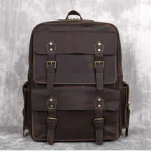 Vintage Men's Backpack in Genuine Crazy Horse Leather – Large Capacity with 17" Laptop Compartment