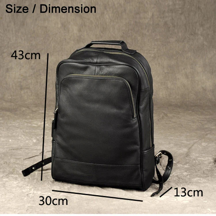 Men’s Waterproof Genuine Leather Backpack – Large Capacity for Laptop, Business, and Travel