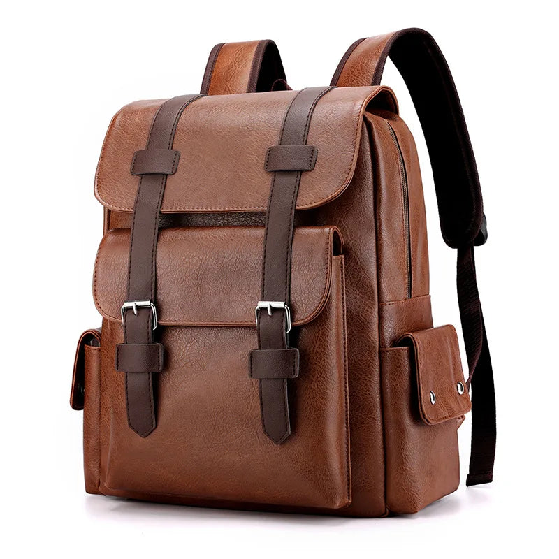 Men’s Luxury Waterproof Leather Backpack – Large Capacity for Laptop and Travel