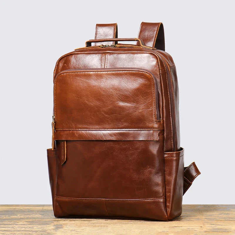 Leathfocus Vintage Men's Backpack in Genuine Cowhide Leather – Crossbody and Backpack for 15" Laptop
