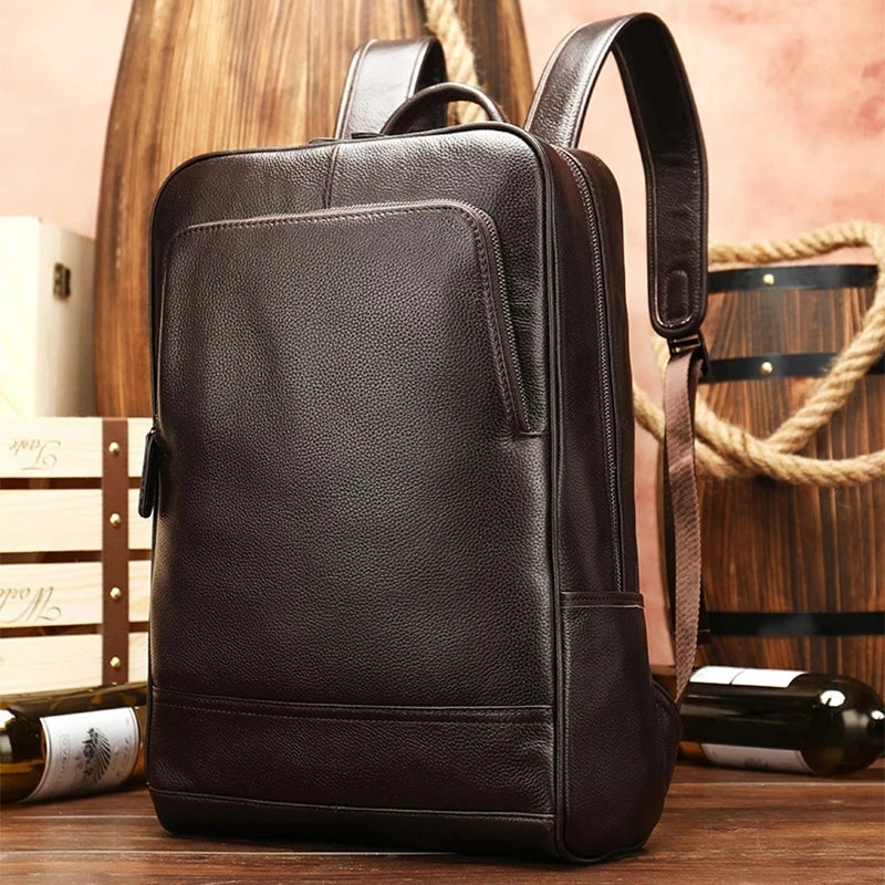 Luufan Genuine Leather Men’s Backpack – Large Capacity for Travel, School, and Work