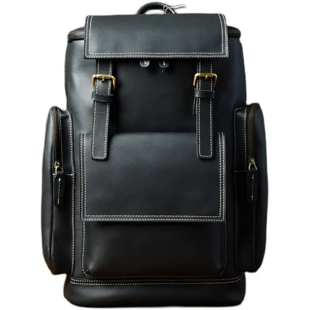 Vintage Crazy Horse Leather Backpack for Men – Large Capacity for Hiking and Climbing