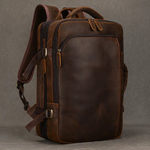 Vintage Crazy Horse Leather Backpack for Men – Large Capacity with 15.6" Laptop Compartment