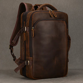 Vintage Crazy Horse Leather Backpack for Men – Large Capacity with 15.6" Laptop Compartment