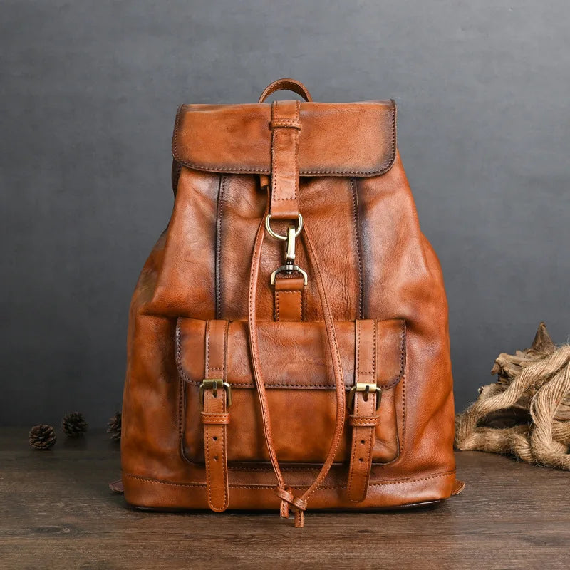 Luxury Men's Backpack 2023 – Full Grain Cowskin Leather, Anti-Theft, Vintage Style