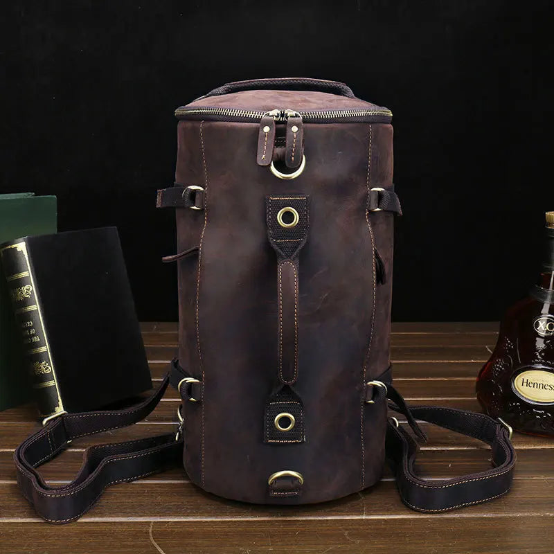 Men’s Vintage Crazy Horse Leather Backpack – Unique Design and Large Capacity for Travel and Daily Use